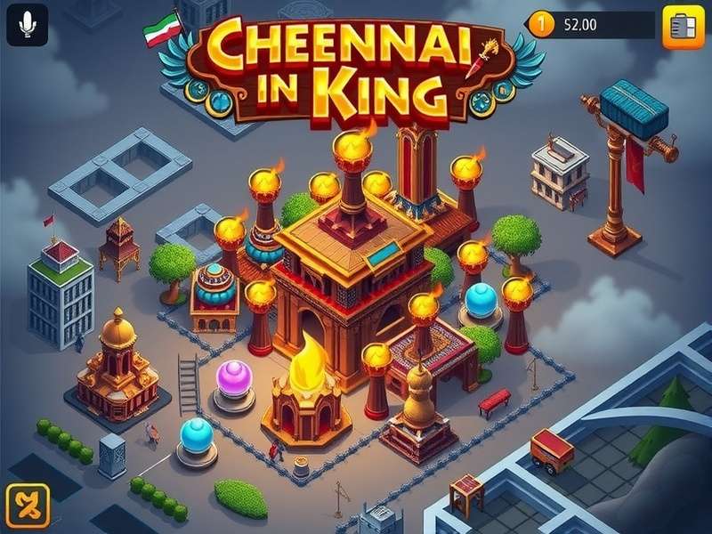 Chennaiyin King gameplay screenshot showing Chennai city landscape